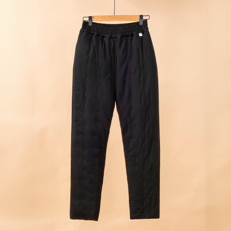 Мъжки зимни памучни панталони с висока талия — прав силует, едноцветни, дебели, подплатени 100% памук, 95% памук 5% еластан