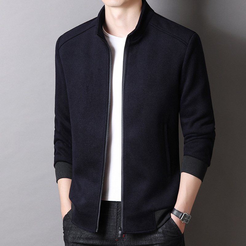 Overlord Han Ανδρικό βαρύ μάλλινο εξωτερικό μπουφάν με 30% κασμίρι, στάντ γιακά, μακριά μανίκια, άνετη γραμμή