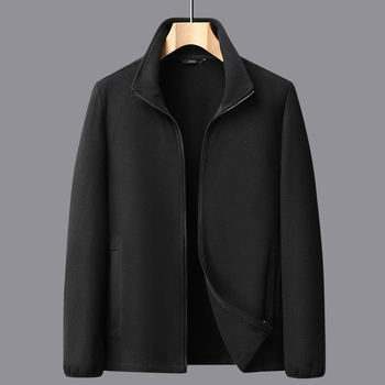 Ανδρικό φλις με επένδυση πολυεστερική, μακρυμάνικο, γιακάς με πέτο, φθινοπωρινό εξωτερικό, φερμουάρ, πλαϊνές τσέπες