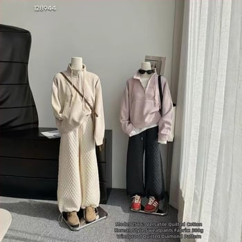 Jesen-zima korejski stil, casual hlače s podstavljem, široke, visokim strukom, jednobojne, za žene 2727