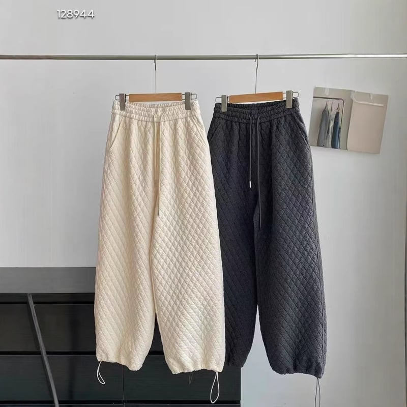 Jesen-zima korejski stil, casual hlače s podstavljem, široke, visokim strukom, jednobojne, za žene 2727