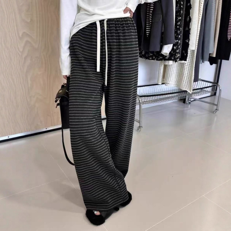 Pantaloni casual largi pentru femei, din fibre poliesterice, țesătură groasă, stil koreano-japonez lejer, iarna 2025