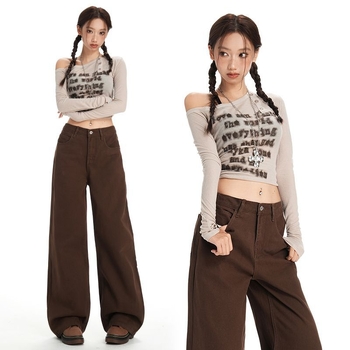 Sieviešu kokvilnas džinsi ar augstu jostu, taisna kāja, ikdienas stils