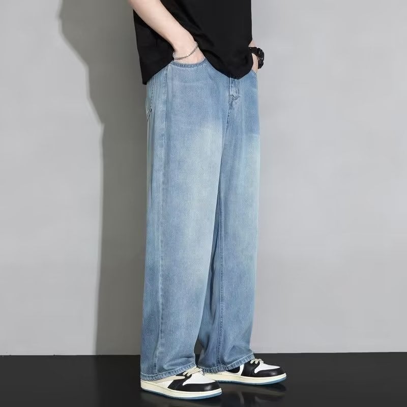 Muške traperice ravnog kroja, srednja talija, oprani poliester denim, zatvarač, casual svakodnevno nošenje