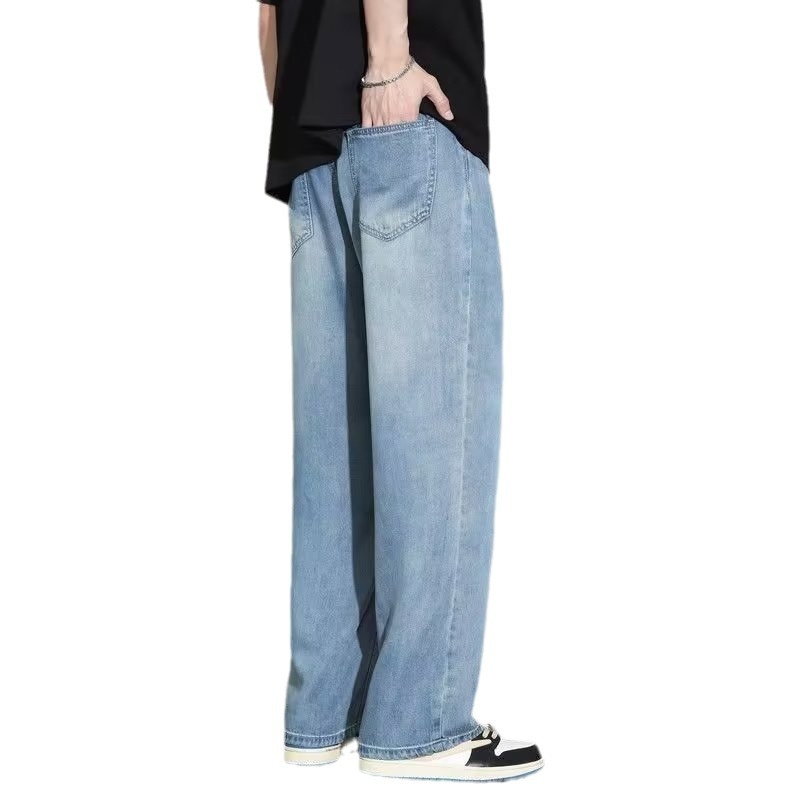 Muške traperice ravnog kroja, srednja talija, oprani poliester denim, zatvarač, casual svakodnevno nošenje