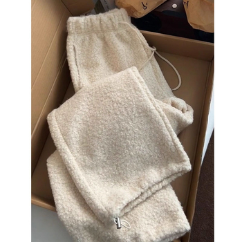 Női magas derekú vastagított kötős jogger nadrág, elasztikus derék, egyenes szabás