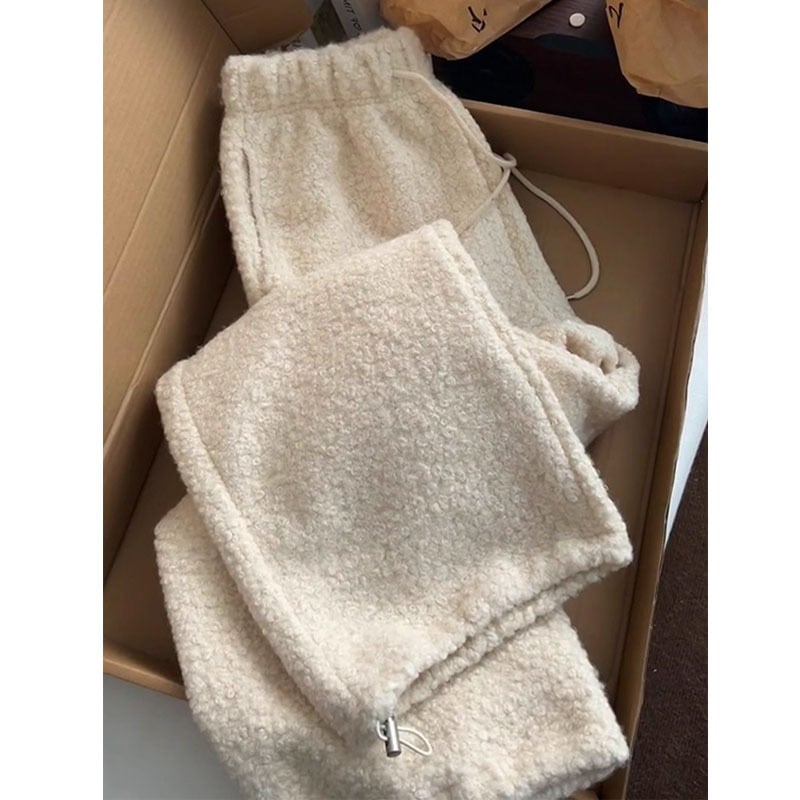 Női magas derekú vastagított kötős jogger nadrág, elasztikus derék, egyenes szabás