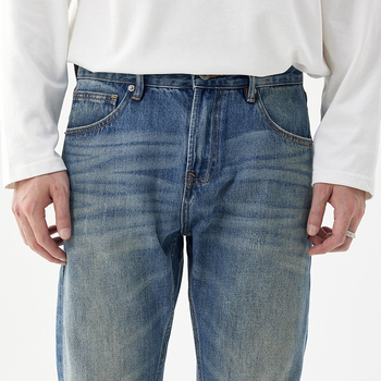 Blugi bărbați din bumbac - stil retro american, croială dreaptă, talie medie, fermoar, buzunare multiple, primăvară-toamnă 2025