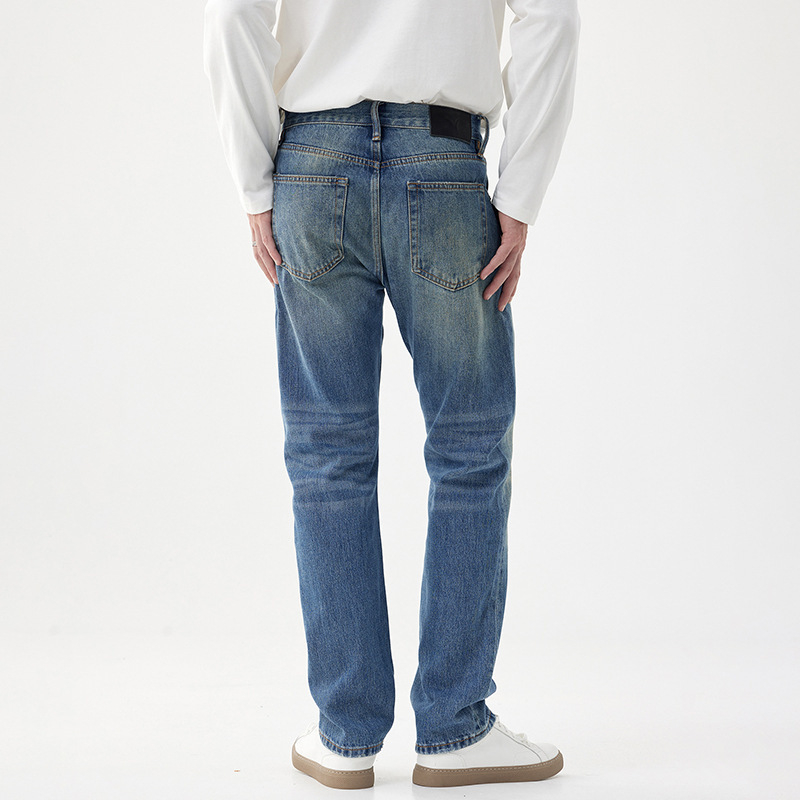 Blugi bărbați din bumbac - stil retro american, croială dreaptă, talie medie, fermoar, buzunare multiple, primăvară-toamnă 2025