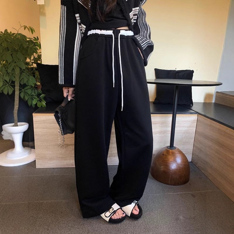 Kényelmes egyenes szabású nadrág, magas derék, pamutkeverék 30–50%, mikroelasztikusság, téli 2025, japán-koreai lazább stílus