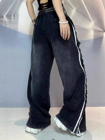 Damske casual hlače ravnog kroja, elastičan pojas, 90–95% pamuka, gradski stil s kolaznim panelima