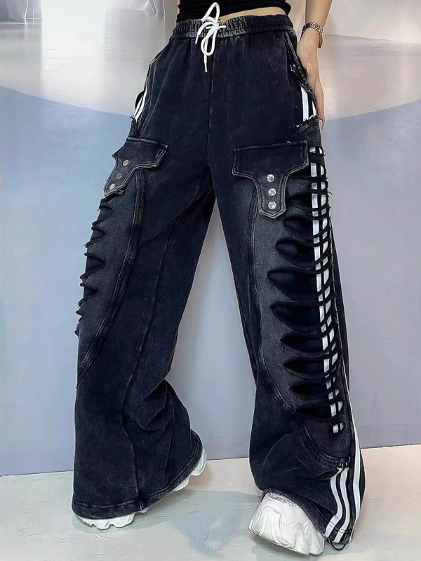 Damske casual hlače ravnog kroja, elastičan pojas, 90–95% pamuka, gradski stil s kolaznim panelima