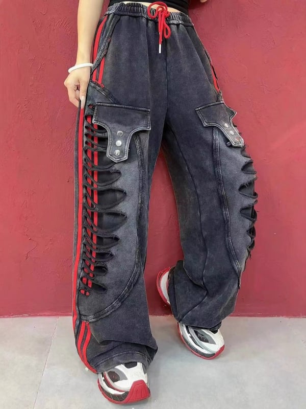 Damske casual hlače ravnog kroja, elastičan pojas, 90–95% pamuka, gradski stil s kolaznim panelima