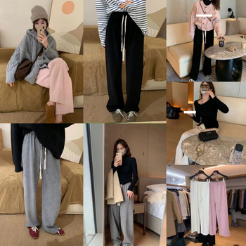 Pantaloni casual pentru femei, croială dreaptă, bumbac, talie elastică, stil japonezo-coreean casual, lansare primăvară 2025