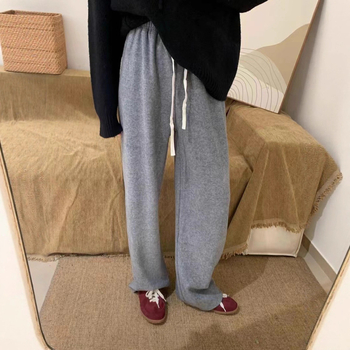 Pantaloni casual pentru femei, croială dreaptă, bumbac, talie elastică, stil japonezo-coreean casual, lansare primăvară 2025