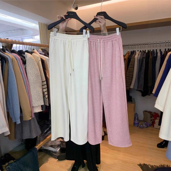 Pantaloni casual pentru femei, croială dreaptă, bumbac, talie elastică, stil japonezo-coreean casual, lansare primăvară 2025