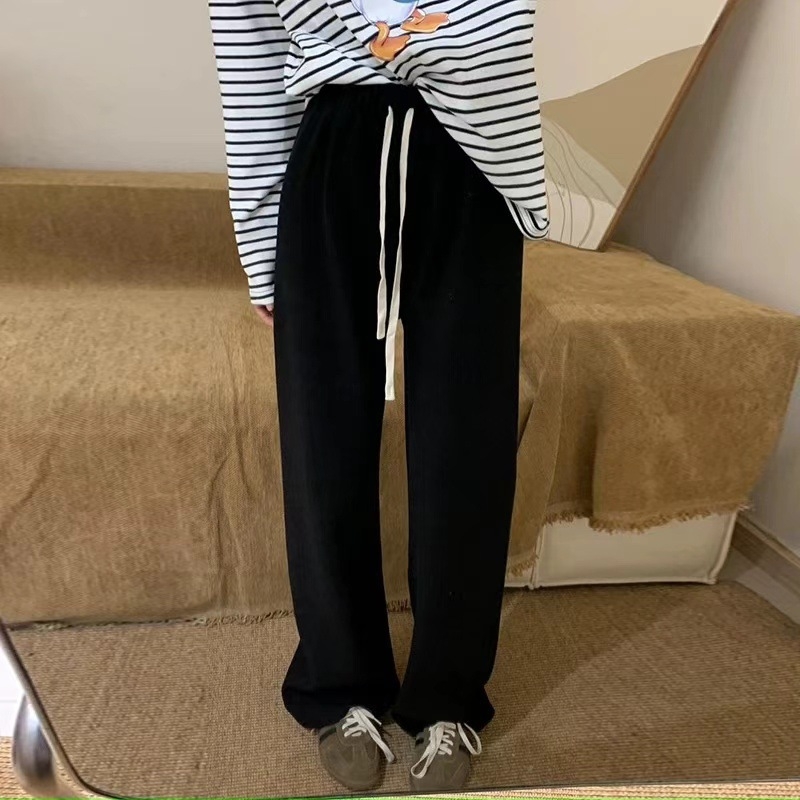 Pantaloni casual pentru femei, croială dreaptă, bumbac, talie elastică, stil japonezo-coreean casual, lansare primăvară 2025