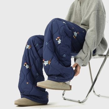 Žieminės kelnės iš poliesterio su užpildymu, Dachshund spaudas ir moliūgo raštas, tiesus kirpimas, vidutinis juosmens