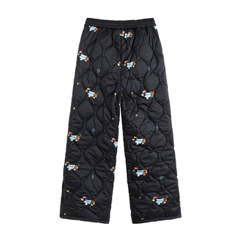 Žieminės kelnės iš poliesterio su užpildymu, Dachshund spaudas ir moliūgo raštas, tiesus kirpimas, vidutinis juosmens