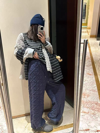 Naiste quilted soojad sportpüksid, laia lõikega, talvise Korea stiilis vabaajarõivaste püksid, polüesterkangas nailonitäidisega (70-80%)