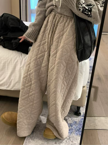 Naiste quilted soojad sportpüksid, laia lõikega, talvise Korea stiilis vabaajarõivaste püksid, polüesterkangas nailonitäidisega (70-80%)