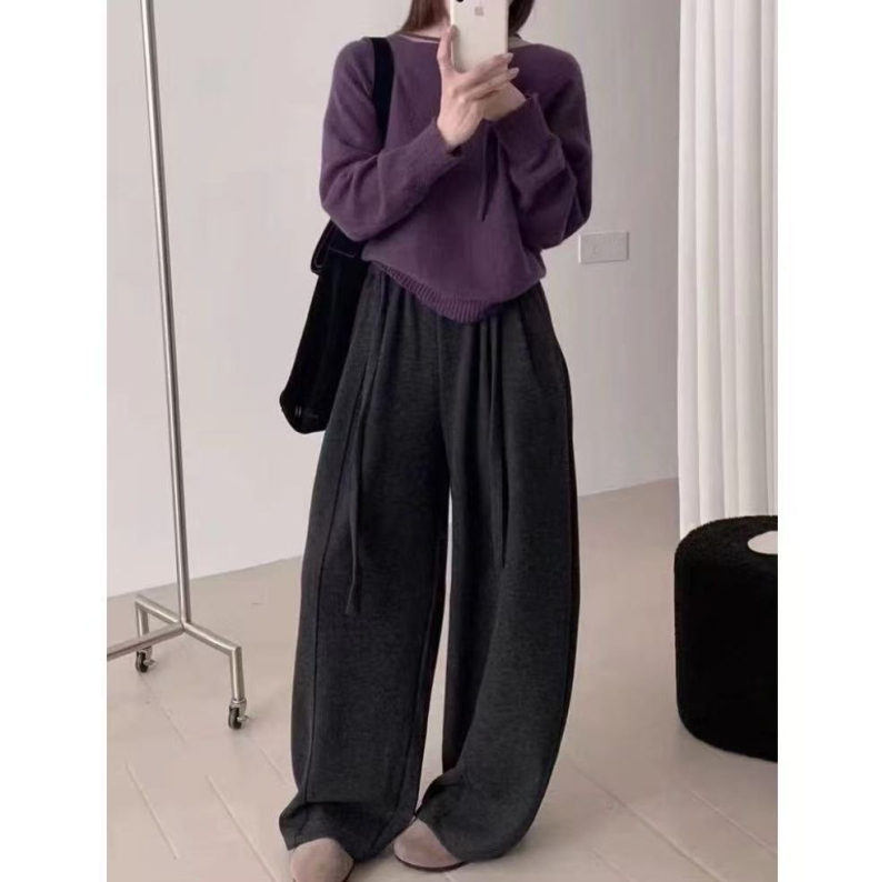Ženske casual hlače od pamuka s ravnim krojem, visokim strukom, debeli materijal, podstavljene, japansko-korejski casual stil