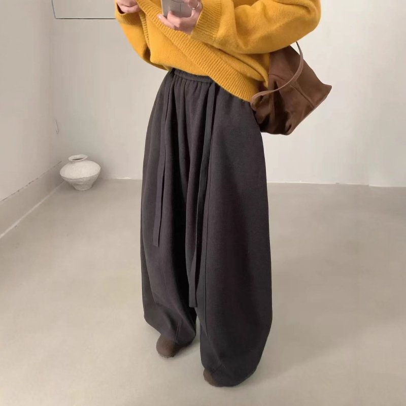 Ženske casual hlače od pamuka s ravnim krojem, visokim strukom, debeli materijal, podstavljene, japansko-korejski casual stil
