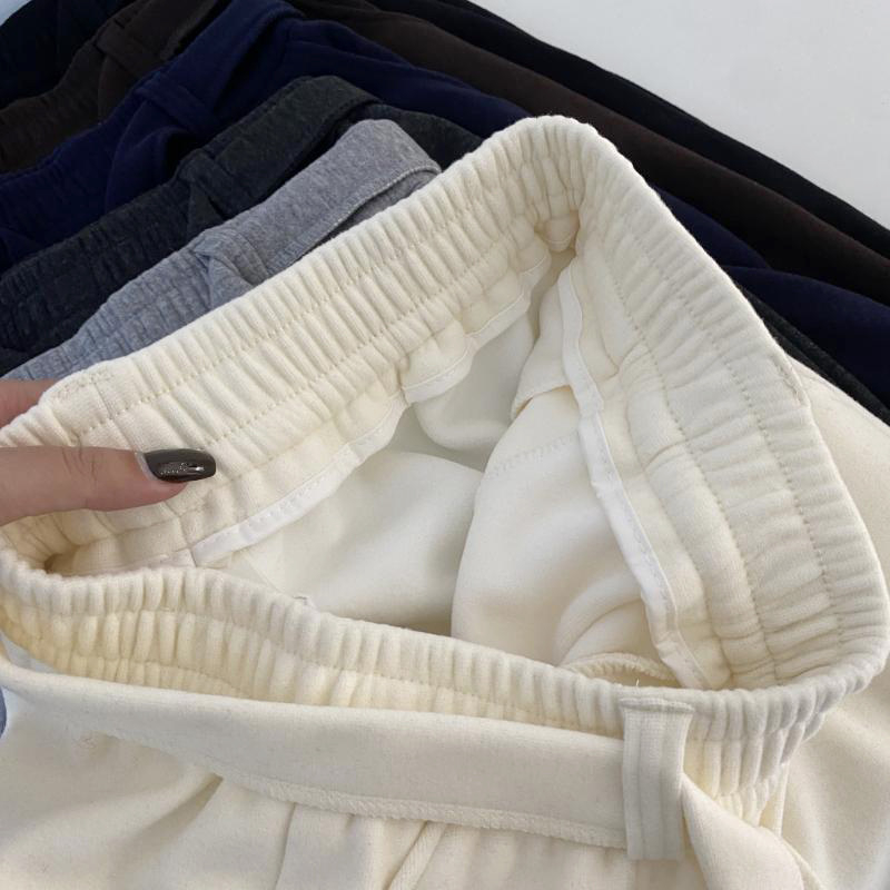 Ženske casual hlače od pamuka s ravnim krojem, visokim strukom, debeli materijal, podstavljene, japansko-korejski casual stil