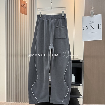 Ženske casual hlače s flis podstavom, debele, ravnog kroja, s vezanjem