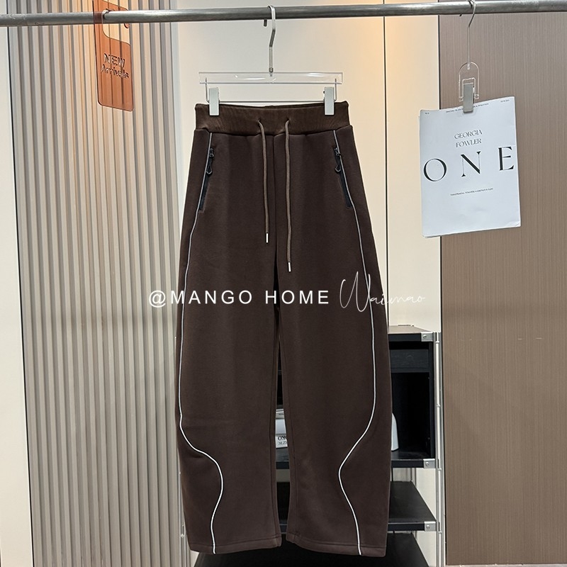 Ženske casual hlače s flis podstavom, debele, ravnog kroja, s vezanjem