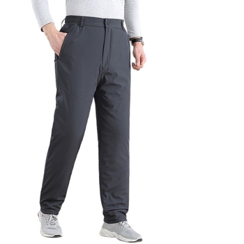 Meeste sirge lõikega soojad püksid siidise-puuvillase täidisega, ühekordse tooniga, kõrge vöökoht, paks kangas