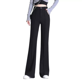 Ženske hlače za svakodnevno nošenje s visokim strukom i zvonastim krojem, poliester-spandeks tkanina, normalna debljina, zima 2024