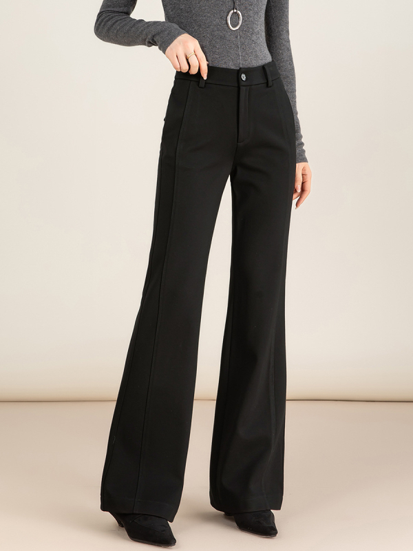 Pantaloni evazați talie înaltă, model trompetă, amestec viscoză-niloni, țesătură groasă, iarnă 2025