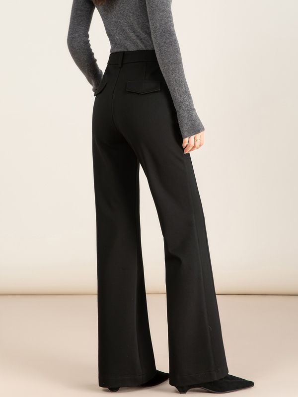 Pantaloni evazați talie înaltă, model trompetă, amestec viscoză-niloni, țesătură groasă, iarnă 2025