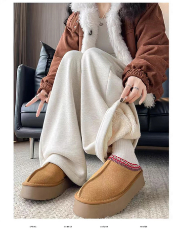 Γυναικείες ευρείες παντελόνες από πολυεστέρα με φλίς επένδυση, ελαστική μέση, ultra-παχιές για τον χειμώνα 2025