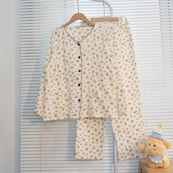 Пижами за майки с кърмене — 100% памук, двойно слой марля, скрит достъп за кърмене, дълги ръкави, панталони с пълна дължина