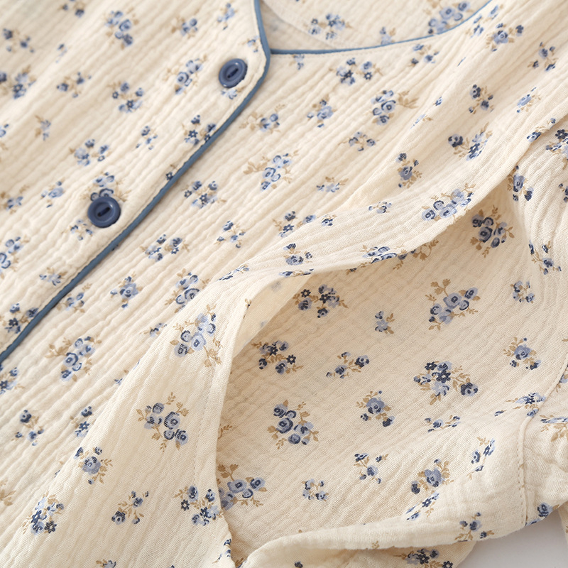 Пижами за майки с кърмене — 100% памук, двойно слой марля, скрит достъп за кърмене, дълги ръкави, панталони с пълна дължина