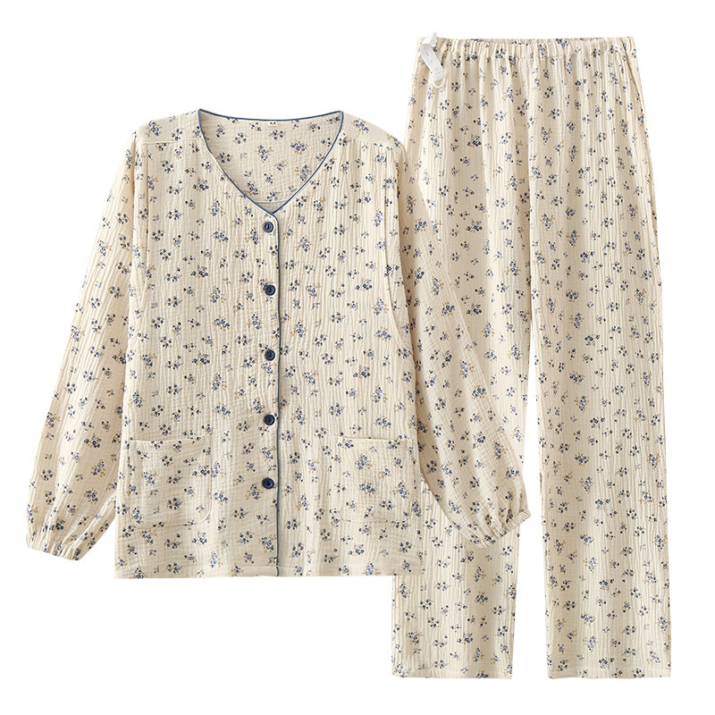 Пижами за майки с кърмене — 100% памук, двойно слой марля, скрит достъп за кърмене, дълги ръкави, панталони с пълна дължина