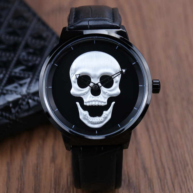 Muški sat s dizajnom lubanje, Milanese mrežni kaiš, kopča od nehrđajućeg čelika, kvarcni mehanizam, vodootpornost 30m