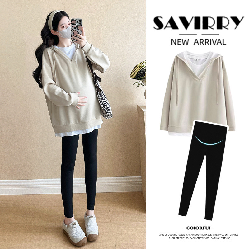 Trudnički hoodie pulover, širokog kroja, pamuk-poliester smjesa ≤30% poliester, dugi rukavi, okrugli izrez, srednja duljina