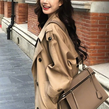 Jachetă lungă de vânt pentru femei, poliester, culoare solidă, guler tip sacou, mâneci lungi, închidere cu nasturi dubli