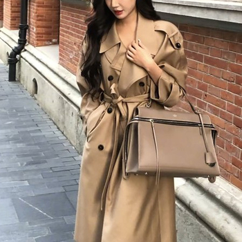 Jachetă lungă de vânt pentru femei, poliester, culoare solidă, guler tip sacou, mâneci lungi, închidere cu nasturi dubli