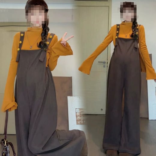 Бременски зимен плетен дву件ен комплект: базов топ с презрамки и подплатени гащеризони, отвор за кърмене, памук-полиестер (95% памук), дълги ръкави, едноцветен панталонен костюм, есен 2025