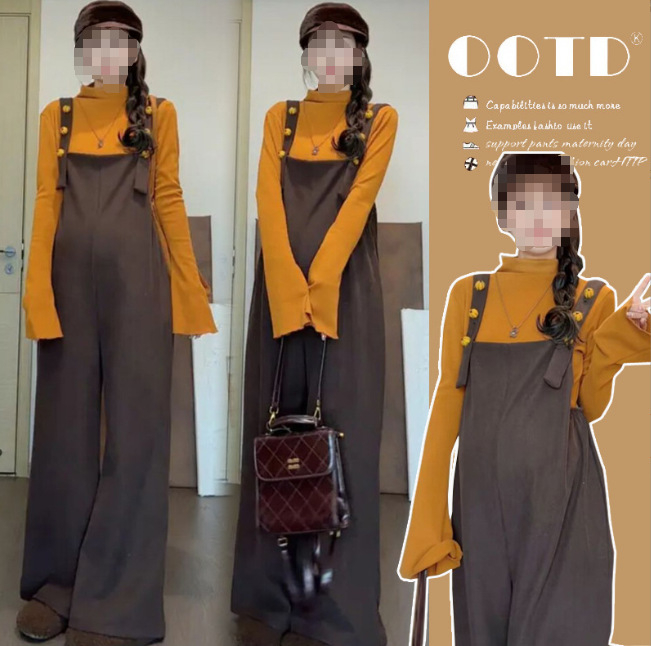 Бременски зимен плетен дву件ен комплект: базов топ с презрамки и подплатени гащеризони, отвор за кърмене, памук-полиестер (95% памук), дълги ръкави, едноцветен панталонен костюм, есен 2025