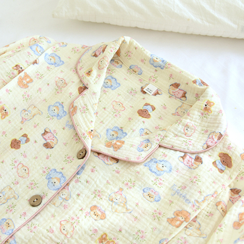 Pamučna pidžama za dojenje, s dugim rukavima, kardigan stil ovratnik, crtani štene print