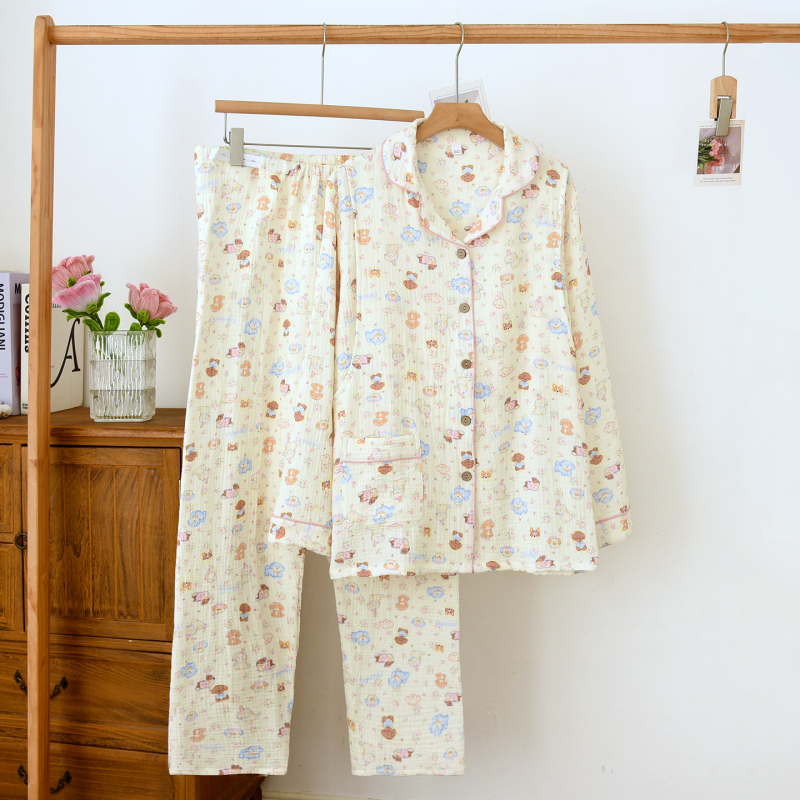 Pamučna pidžama za dojenje, s dugim rukavima, kardigan stil ovratnik, crtani štene print