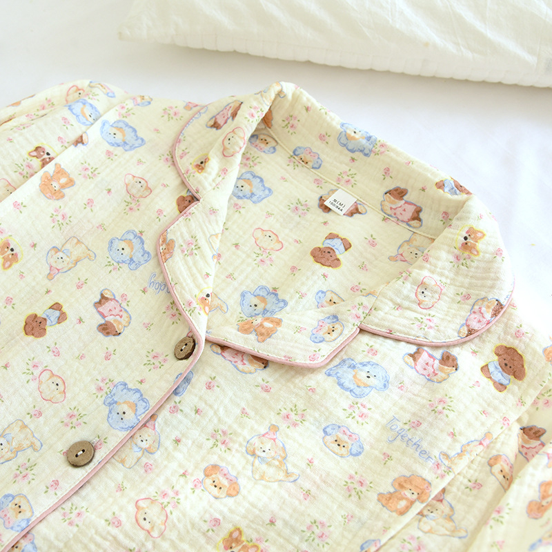 Pamučna pidžama za dojenje, s dugim rukavima, kardigan stil ovratnik, crtani štene print