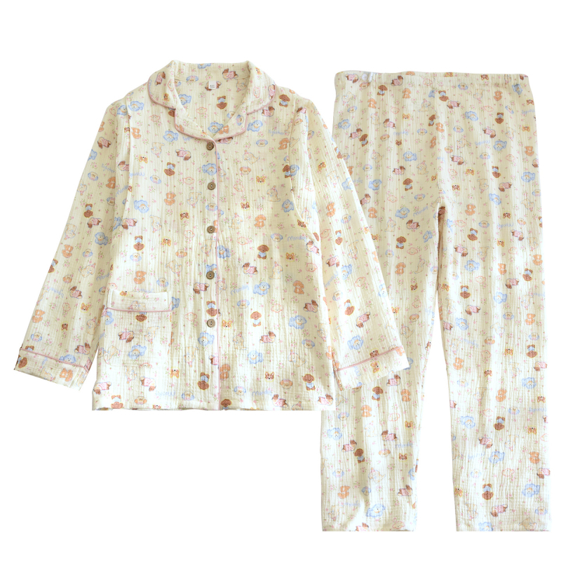 Pamučna pidžama za dojenje, s dugim rukavima, kardigan stil ovratnik, crtani štene print