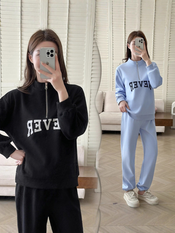 Двучастен комплект за бременни: памучна материя, 95%+ памук, текстов принт, панталони, стил японско-корейски лейфстайл