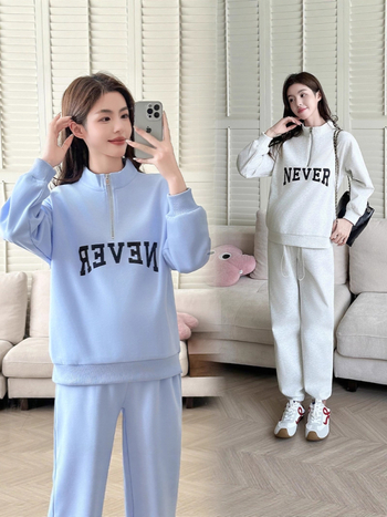 Двучастен комплект за бременни: памучна материя, 95%+ памук, текстов принт, панталони, стил японско-корейски лейфстайл